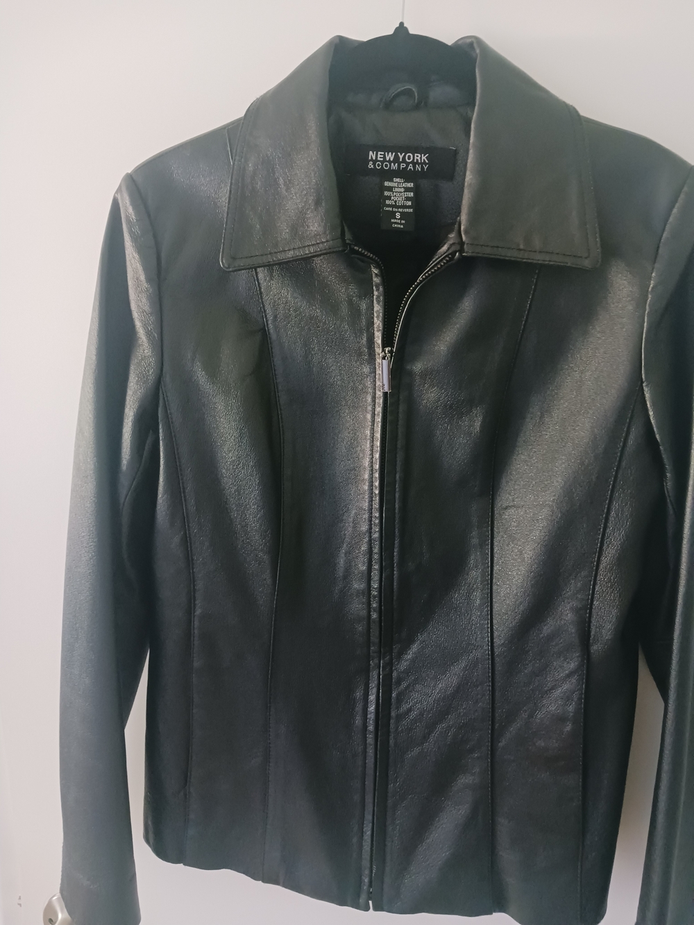 New York & Company Black Faux Leather Zip-Front Jacket
